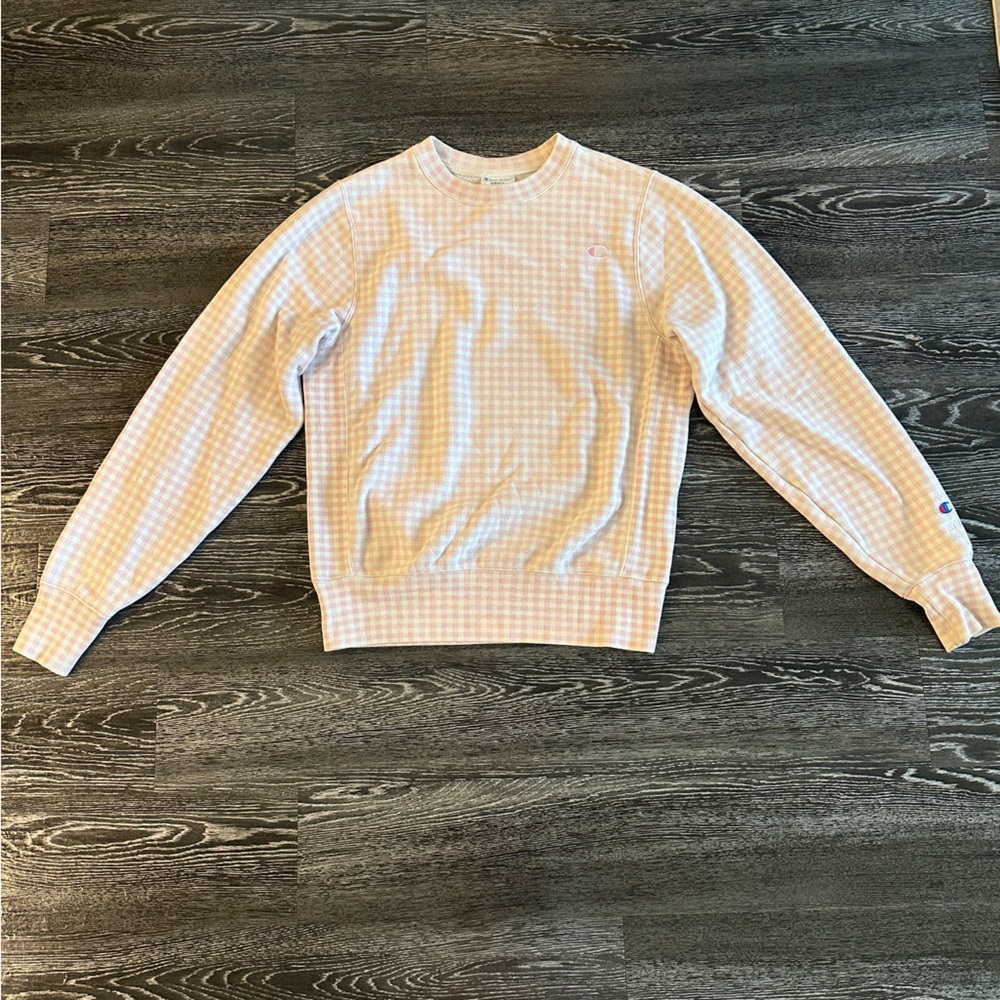 Champion Women's Gingham Sweatshirt in Pink and White